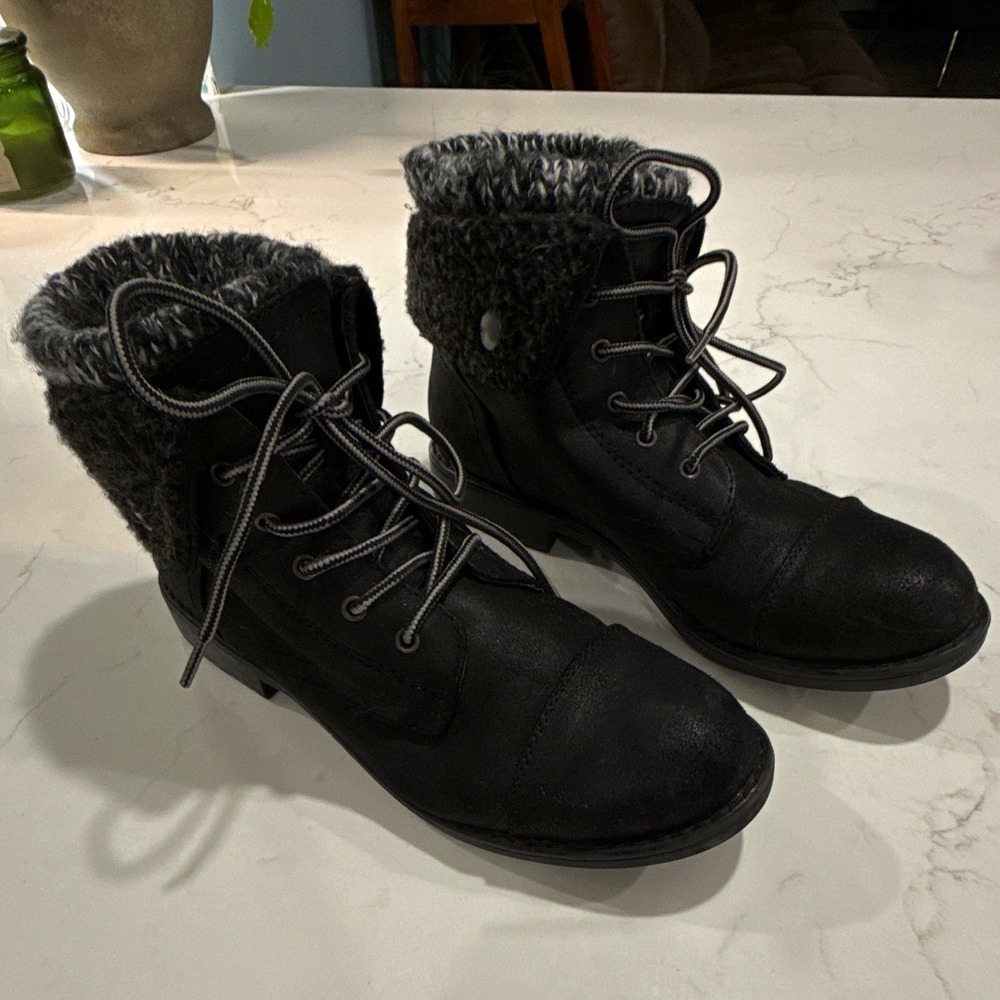 Cliffs C25084/DUENA Women's Black Lace-Up Lined Combat Ankle Boots 8.5M